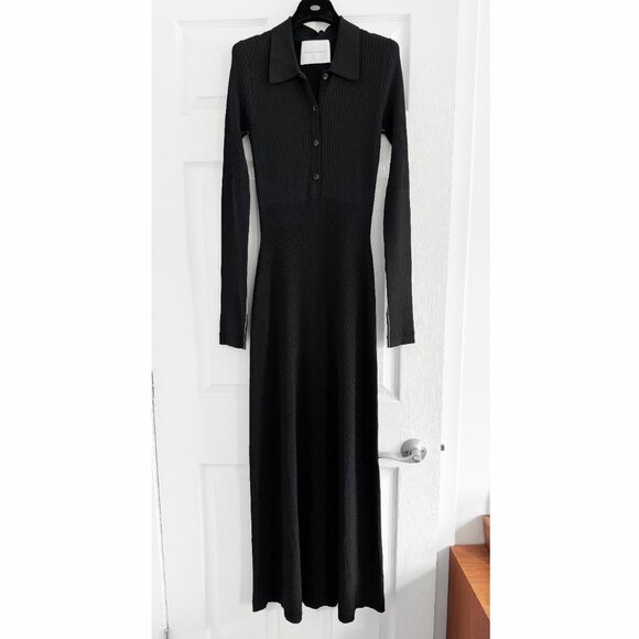 Maria McManus Ribbed Knit Maxi Dress w Collar in Black, size Small - Picture 2 of 7